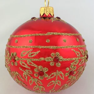 Dagmara Kugel rot glanz mit Golddekor
