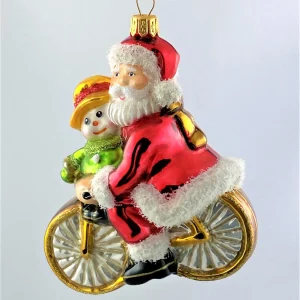 Glassware Weihnachtsmann und Schneemann fahren gemeinsam Fahrrad