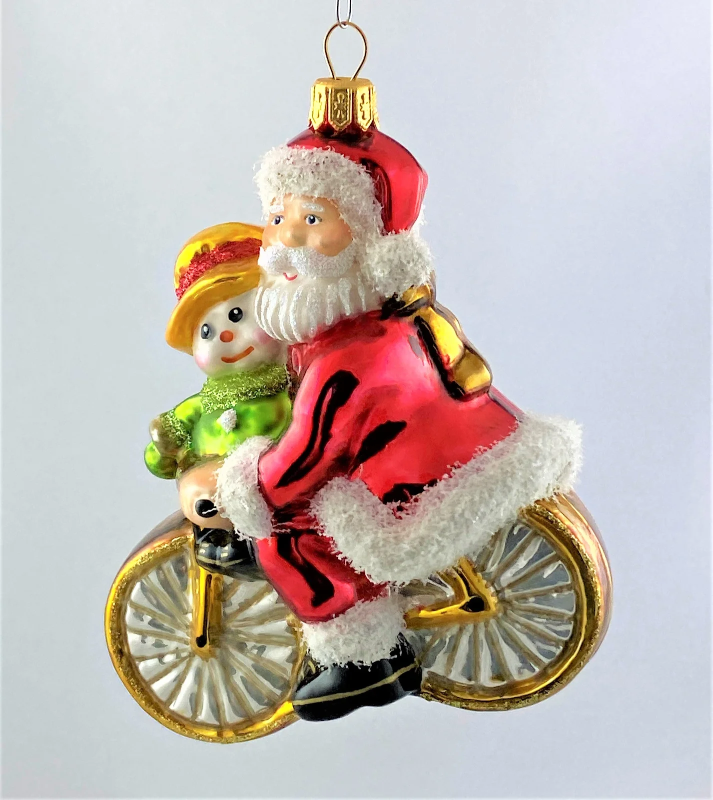 Glassware Weihnachtsmann und Schneemann fahren gemeinsam Fahrrad