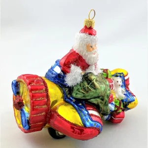 Glassware Weihnachtsmann bringt die Geschenke mit dem Propellerflugzeug