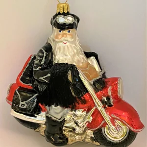 Glassware Santa mit der Fransenjacke auf schwerem Motorrad