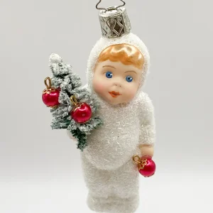 Inge-Glas Schneekind mit dem geschmückten Christbäumchen