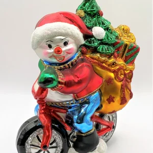 Glassware Der Schneemann bringt der Christbaum mit dem Fahrrad