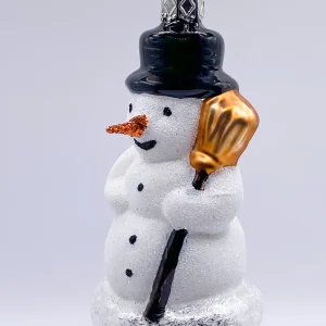 Inge-Glas Schneemann mit Besen und schwarzem Hut