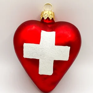 Glaspol Rotes Herz mit Schweizerkreuz