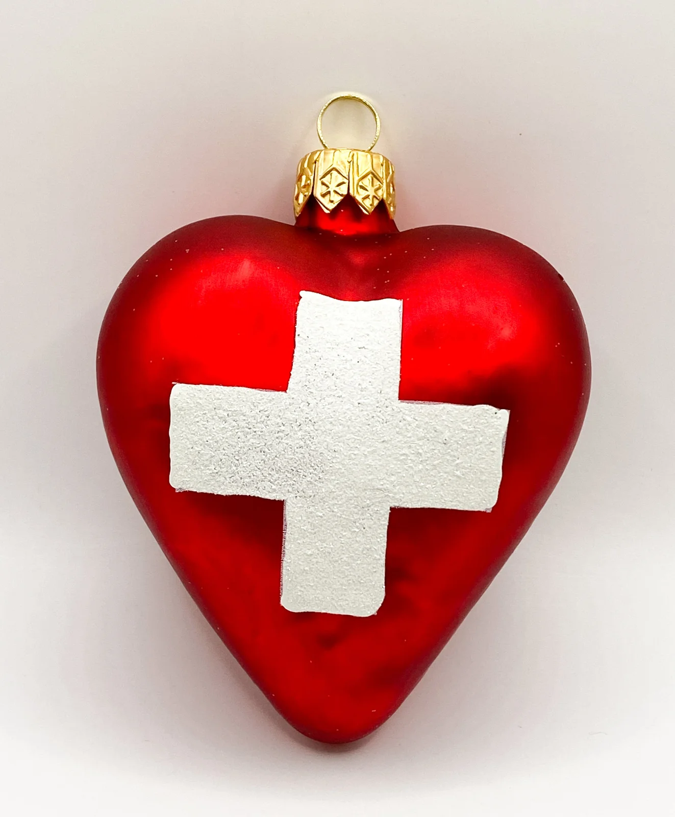 Glaspol Rotes Herz mit Schweizerkreuz