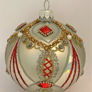 Hanco Kugel silbrig im Biedermeier-Stil mit roten Schmucksteinen