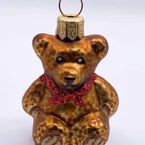 Glaspol Sitzender Teddybär mit roter Schleife