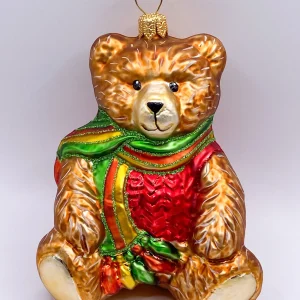 Christborn Brauner Teddybär im roten Wollpullover