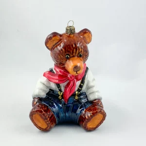 AtlasArt Teddybär in blauen Latzhosen AtlasArt