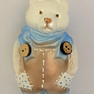 Christborn weisser Bär in Flicken-Latzhose