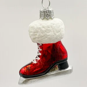 Glaspol Roter Damen-Schlittschuh mit weissem Pelz