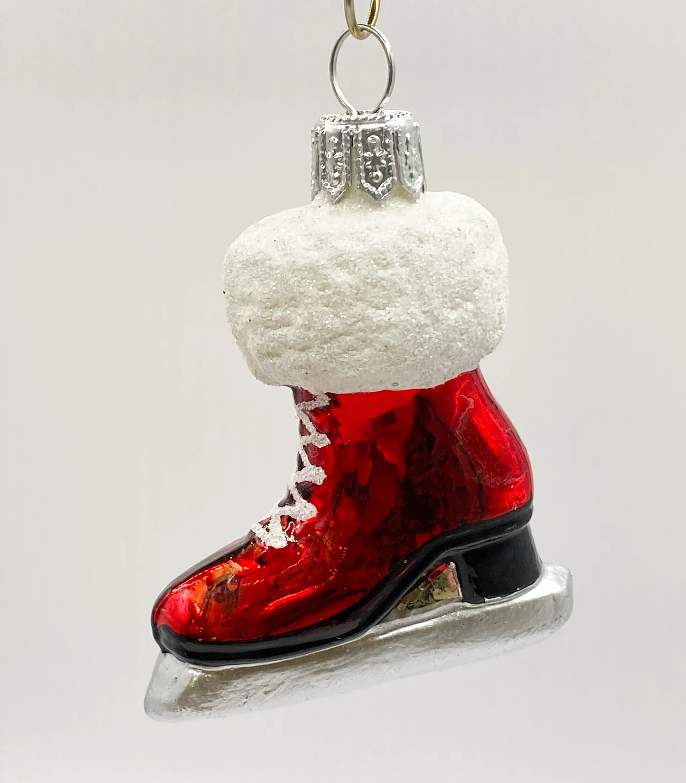Glaspol Roter Damen-Schlittschuh mit weissem Pelz