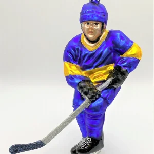 Hanco Schweizer Eishockey Spieler in blauem Trikot mit gelben Streifen