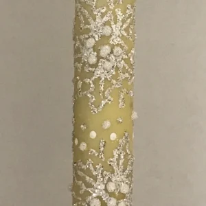 Dummy Gelbe Kerze mit weiss/silber Dekor auf Clip