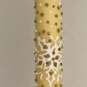 Dummy Gelbe Kerze mit weiss/gold Dekor auf Clip