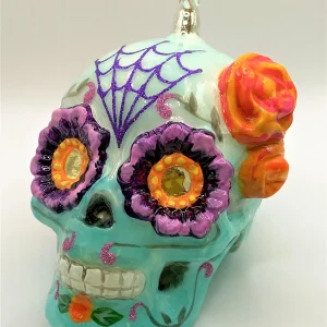 Komozja Totenschädel mit geblümten Augen, Mexican Skull, türkis, KOMOZJA MOSTOWSKI