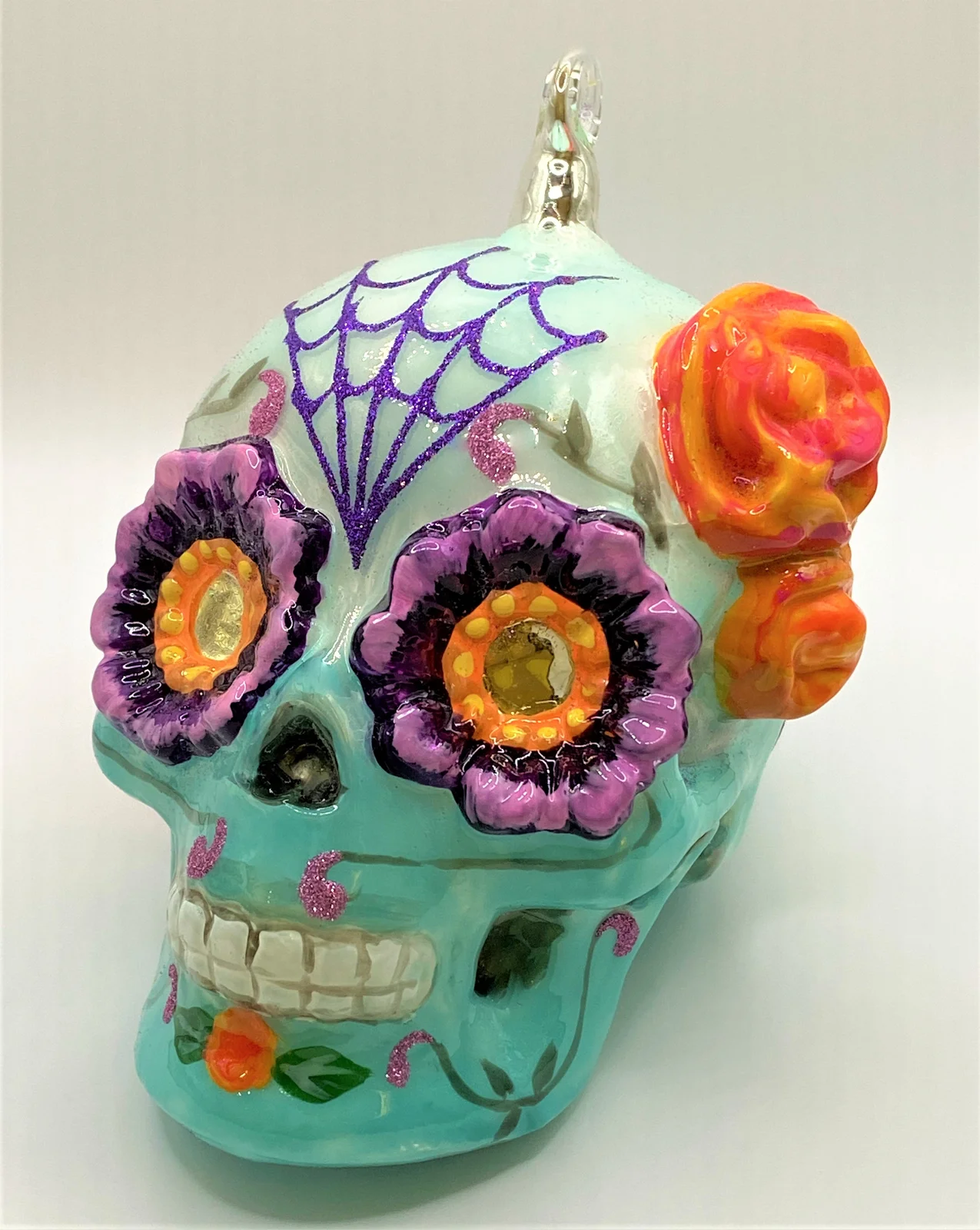 Komozja Totenschädel mit geblümten Augen, Mexican Skull, türkis, KOMOZJA MOSTOWSKI