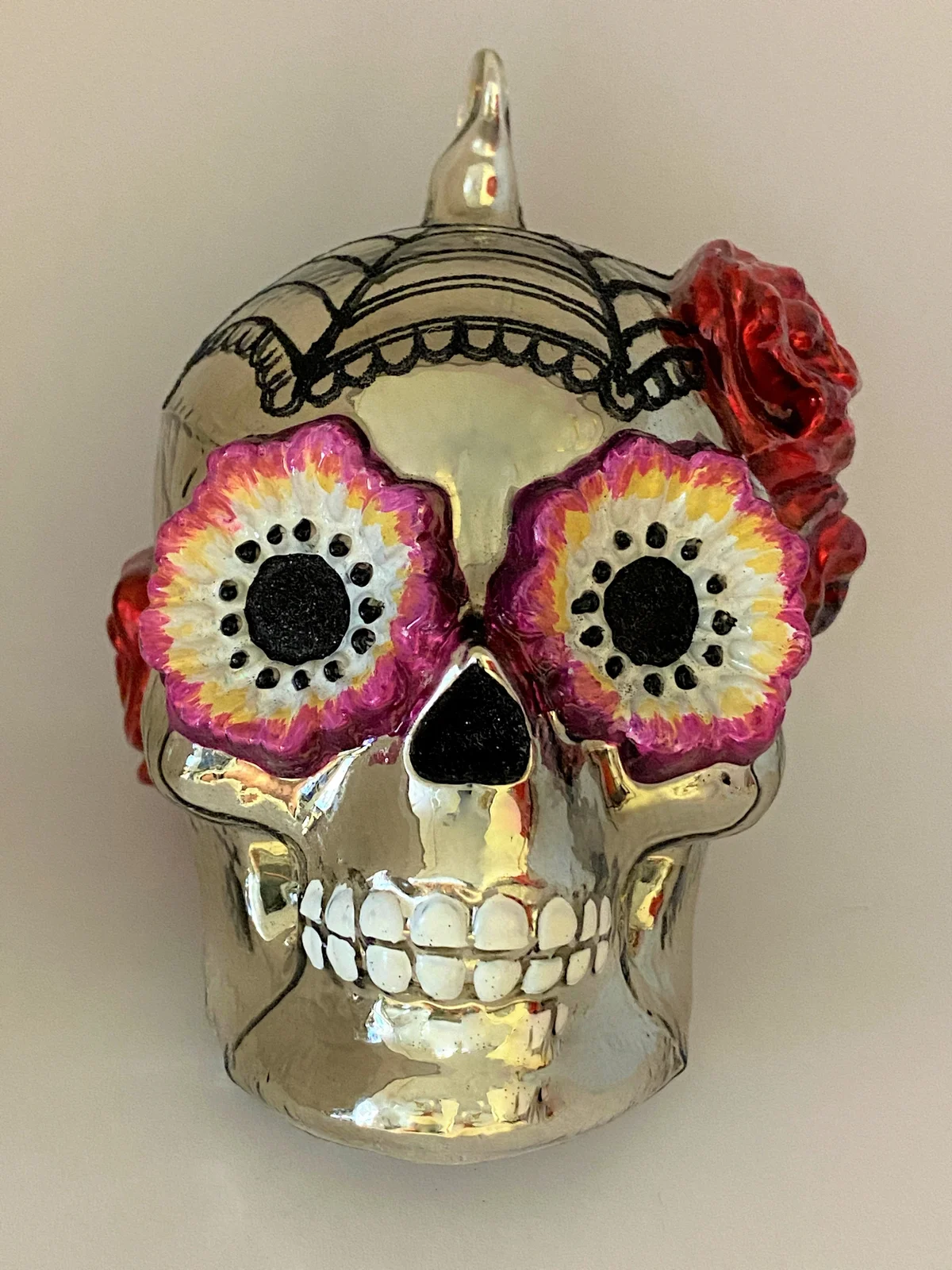 Komozja Totenschädel mit geblümten Augen, Mexican Skull, silber, KOMOZJA MOSTOWSKI
