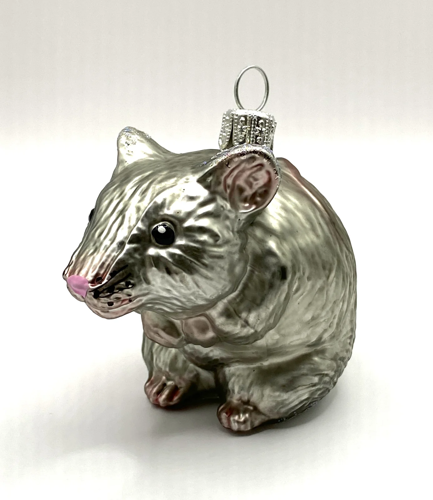 Glaspol Neugierige graue Maus