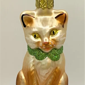 Inge-Glas Sitzende rot weisse Katze mit grüner Schleife