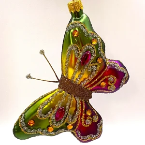 Hanco Schmetterling mit grün und pinken Flügeln mit Schmucksteinen