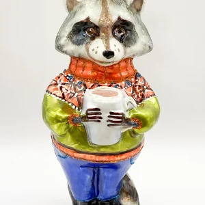GlitterLab Papa Waschbär wärmt sich auf mit einer Tasse heisser Schokolade, GlitterLab