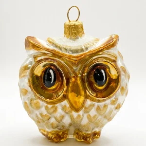 Glassware Dicke weiss/goldene Eule mit grossen Augen