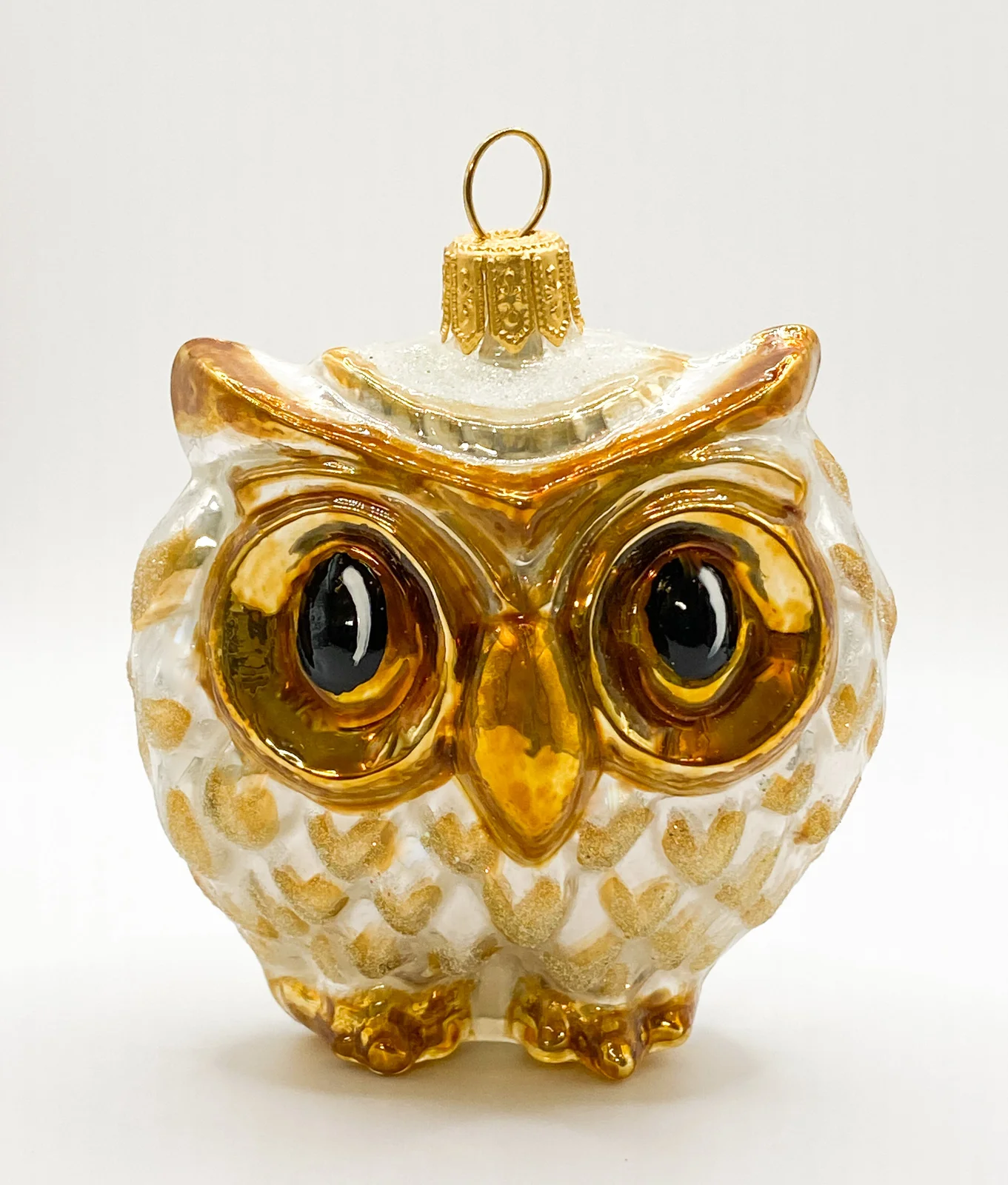 Glassware Dicke weiss/goldene Eule mit grossen Augen