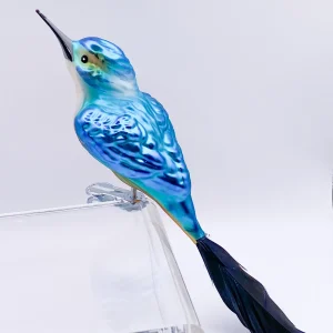 ANVA Eisvogel auf Clip, türkis mit dunkelblauer Naturfeder