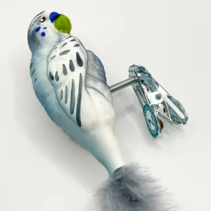 Thüringer Wellensittich weiss/hellblau auf Clip