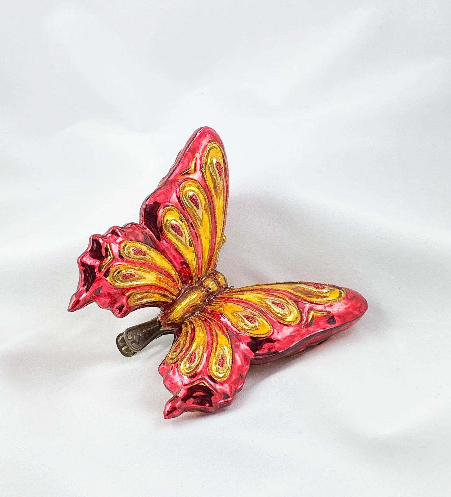 Glassware Grosser rot/goldener Schmetterling mit Clip