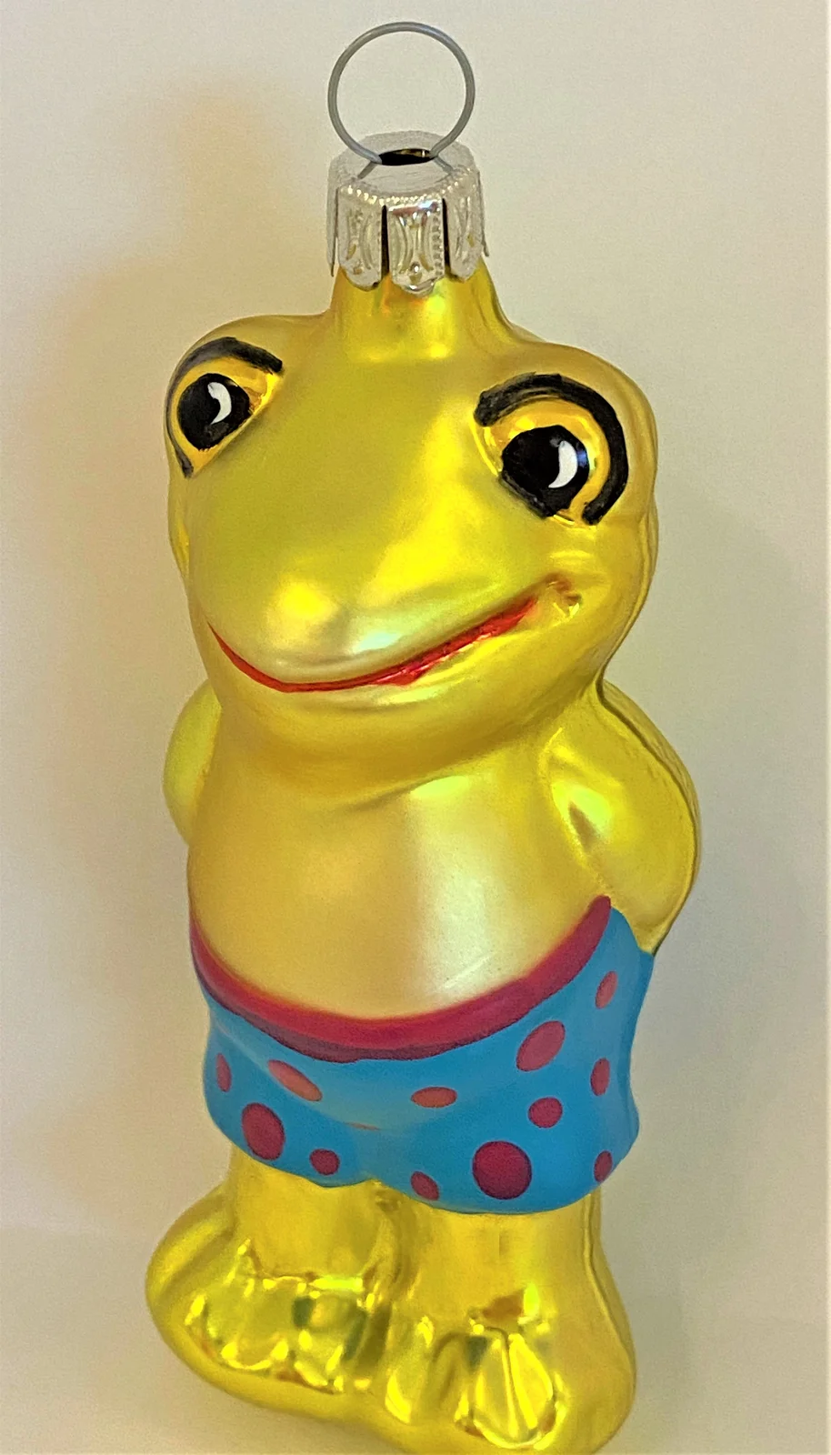 Inge-Glas Froschmann in blauer Badehose mit roten Tupfen