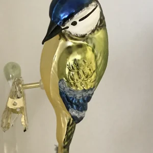 Dummy Blaumeise auf Clip mit Naturfeder