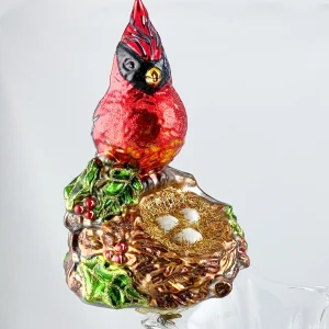 Glassware Roter Kardinal, Virgina Nachtigall sitzt vor dem Nest, auf Clip