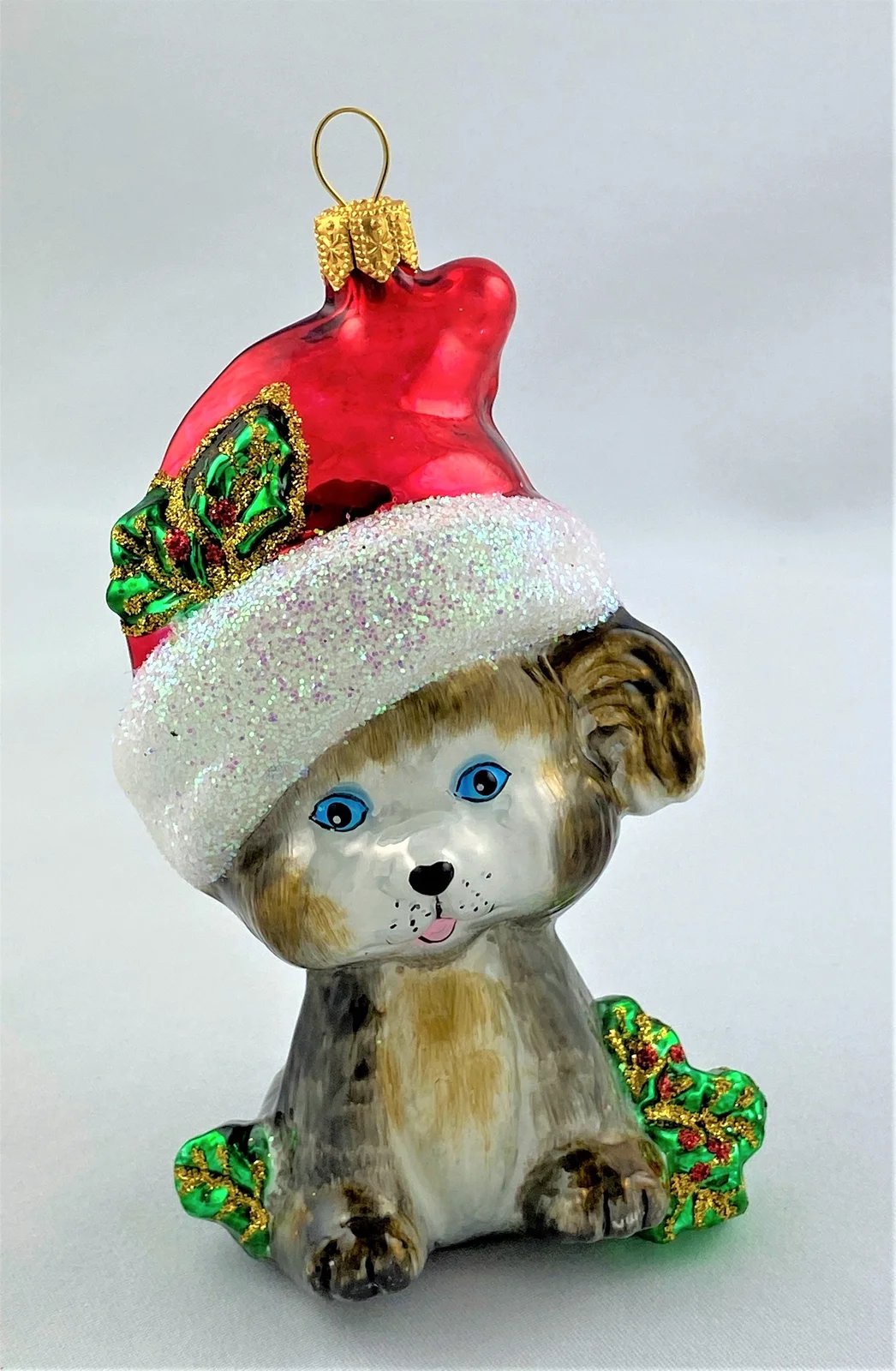 MaxGlass Grauer Hund mit Weihnachtsmütze