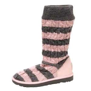 Classic Tall Stripe Cable Knit Boots PS "Bliss Pink Heather Grey" 5996K BPHG