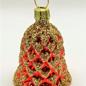 ANVA Rotes Weihnachts-Glöckchen mit Zapfenmuster und Gold-Glimmer