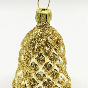 ANVA Goldenes Weihnachts-Glöckchenmit Zapfenmuster und Gold-Glimmer