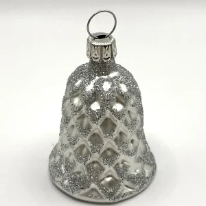 ANVA Weisses Weihnachts-Glöckchen mit Zapfenmuster und Silber-Glimmer