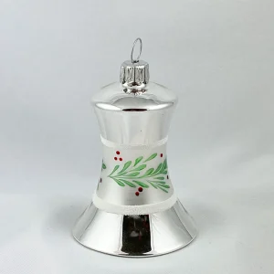 ANVA Silbernes Weihnachts-Glöckchen mit grünem Zweig