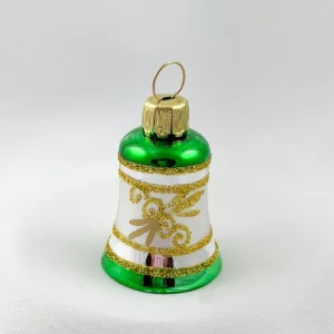 Thüringer Weihnachts-Glöckchen Silber mit grünem Dekor