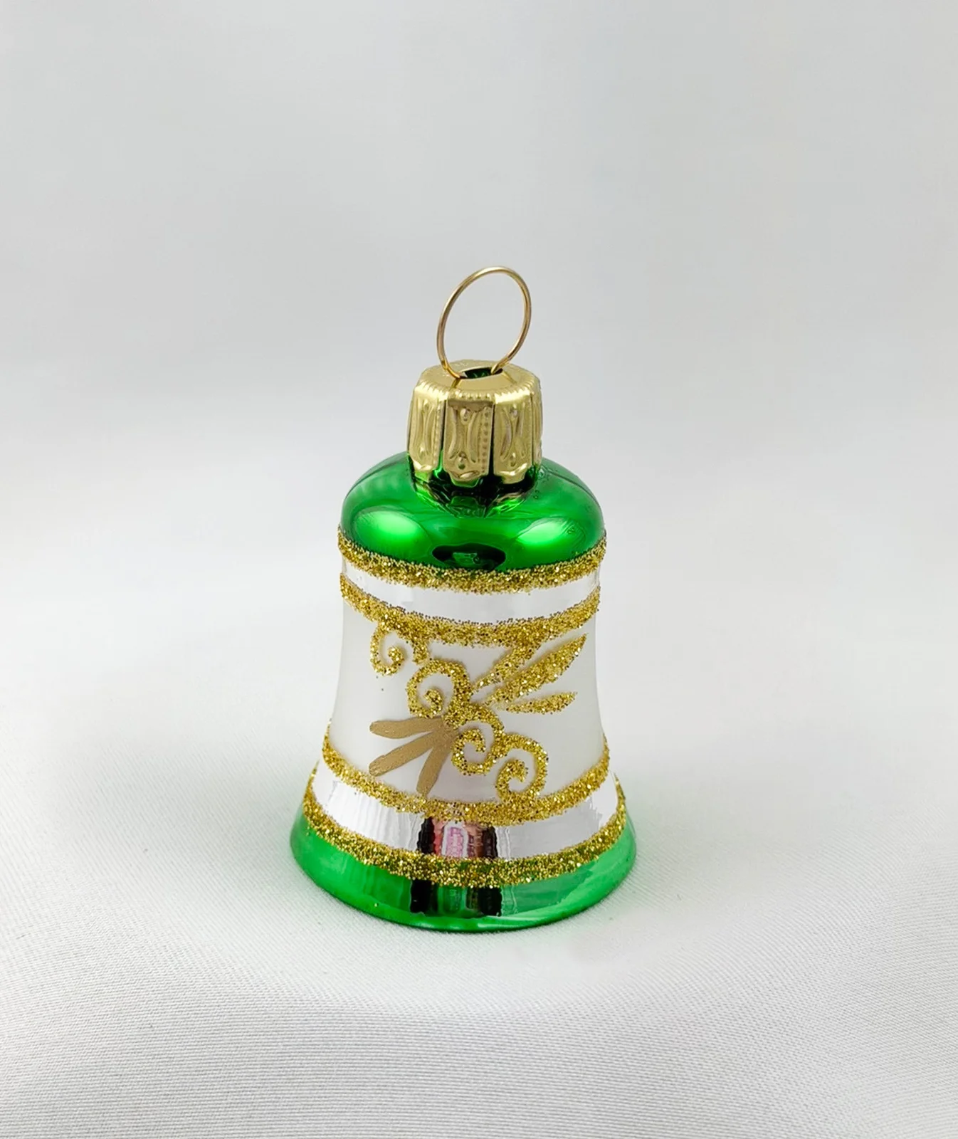Thüringer Weihnachts-Glöckchen Silber mit grünem Dekor