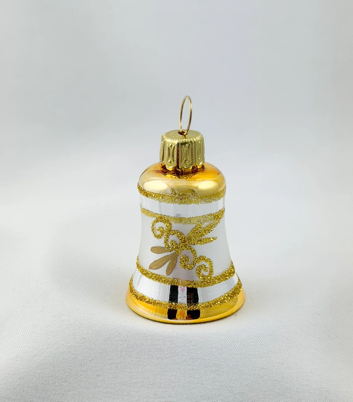 Thüringer Weihnachts-Glöckchen Silber mit goldenem Dekor