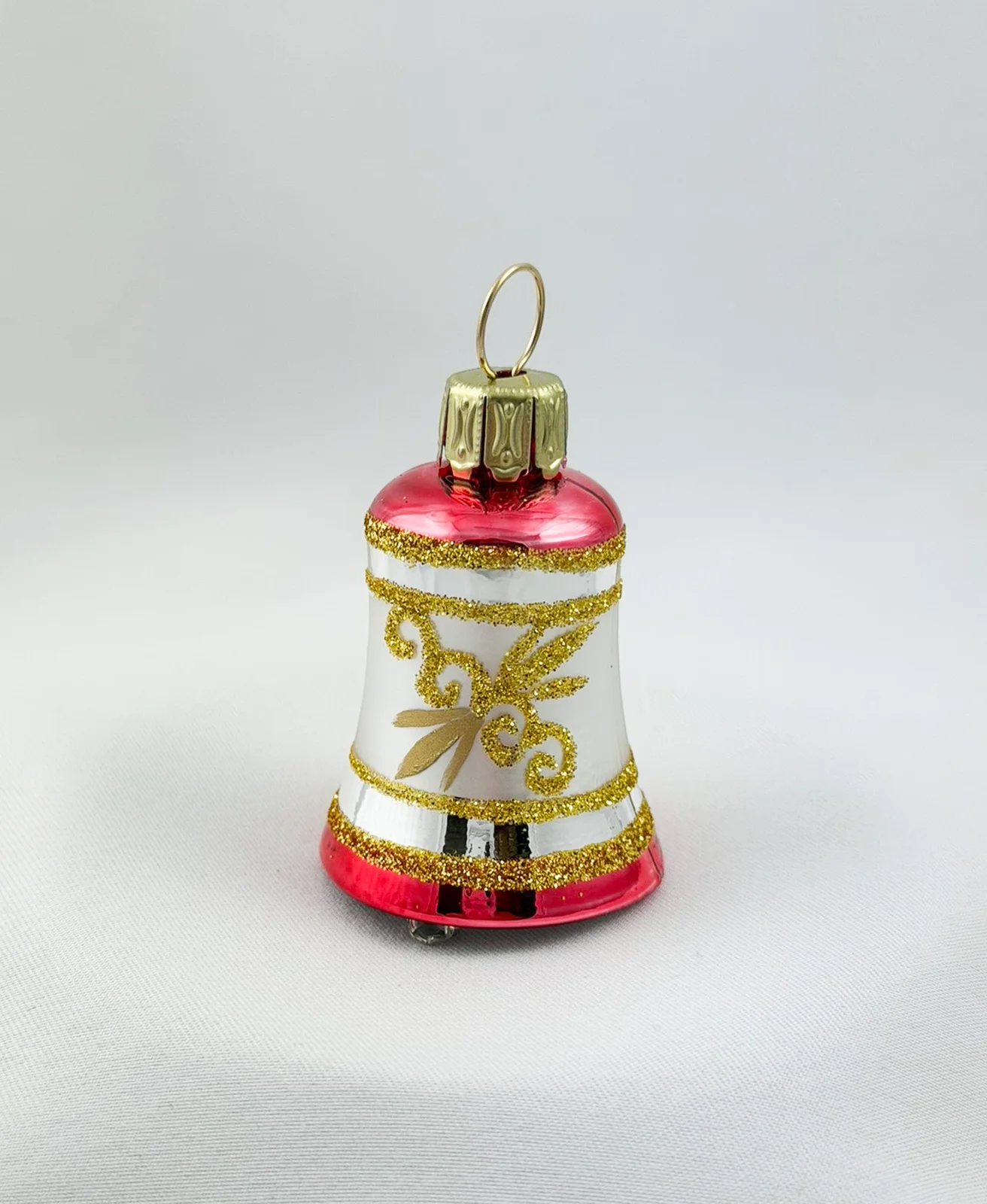 Thüringer Weihnachts-Glöckchen Silber mit rotem Dekor