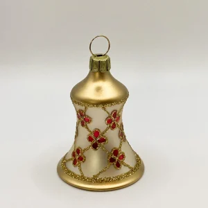 ANVA Weihnachts-Glöckchen gold matt mit roten Blümchen
