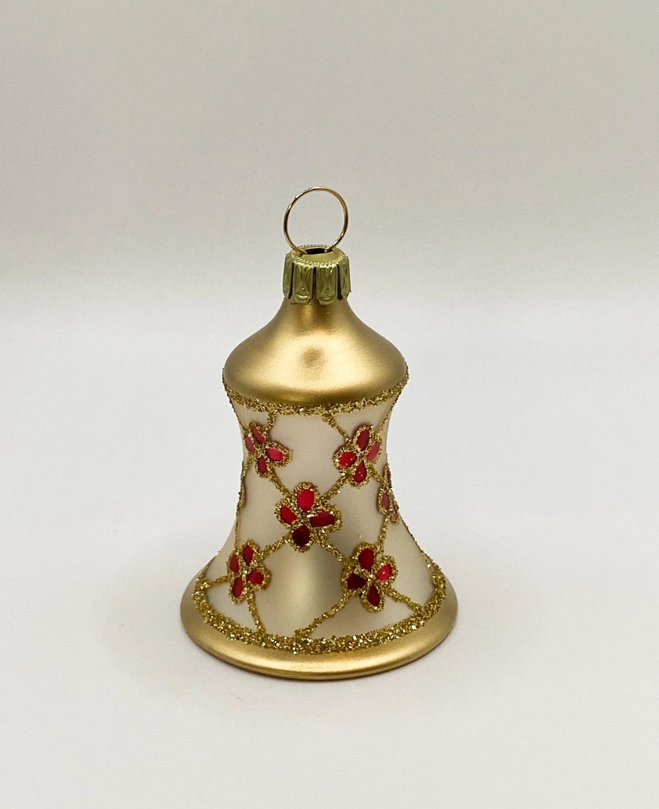 ANVA Weihnachts-Glöckchen gold matt mit roten Blümchen