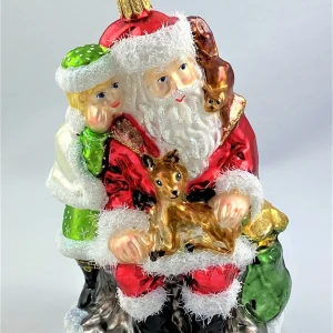 Glassware Sitzender Santa mit Mädchen und Waldtieren