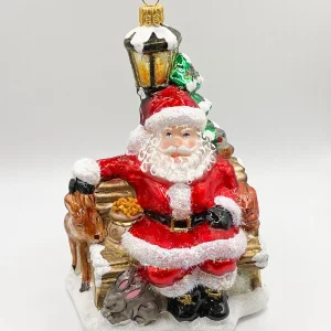 Impuls Santa auf der Parkbank mit den Waldtieren