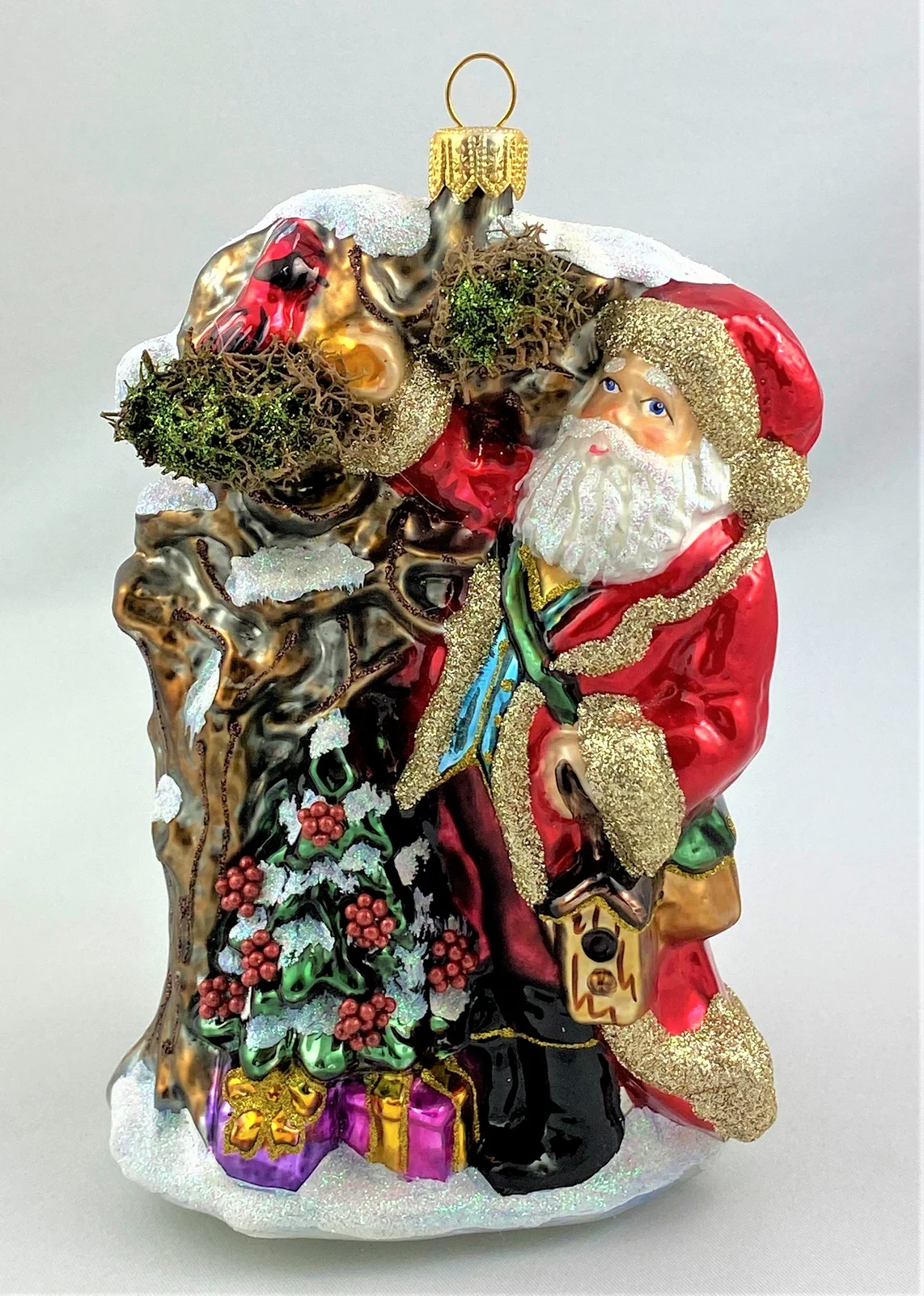 Glassware Weihnachtsmann füttert die Waldvögel
